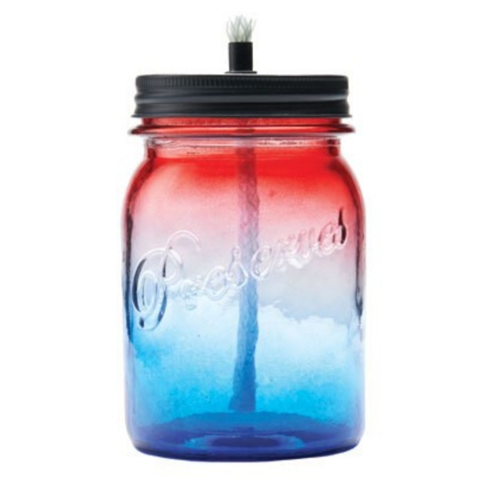 Set of 2 mason canning preserve jars patriotic oil lamp torch